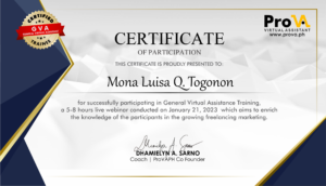 Mona Luisa Q. Togonon - General Virtual Assistance